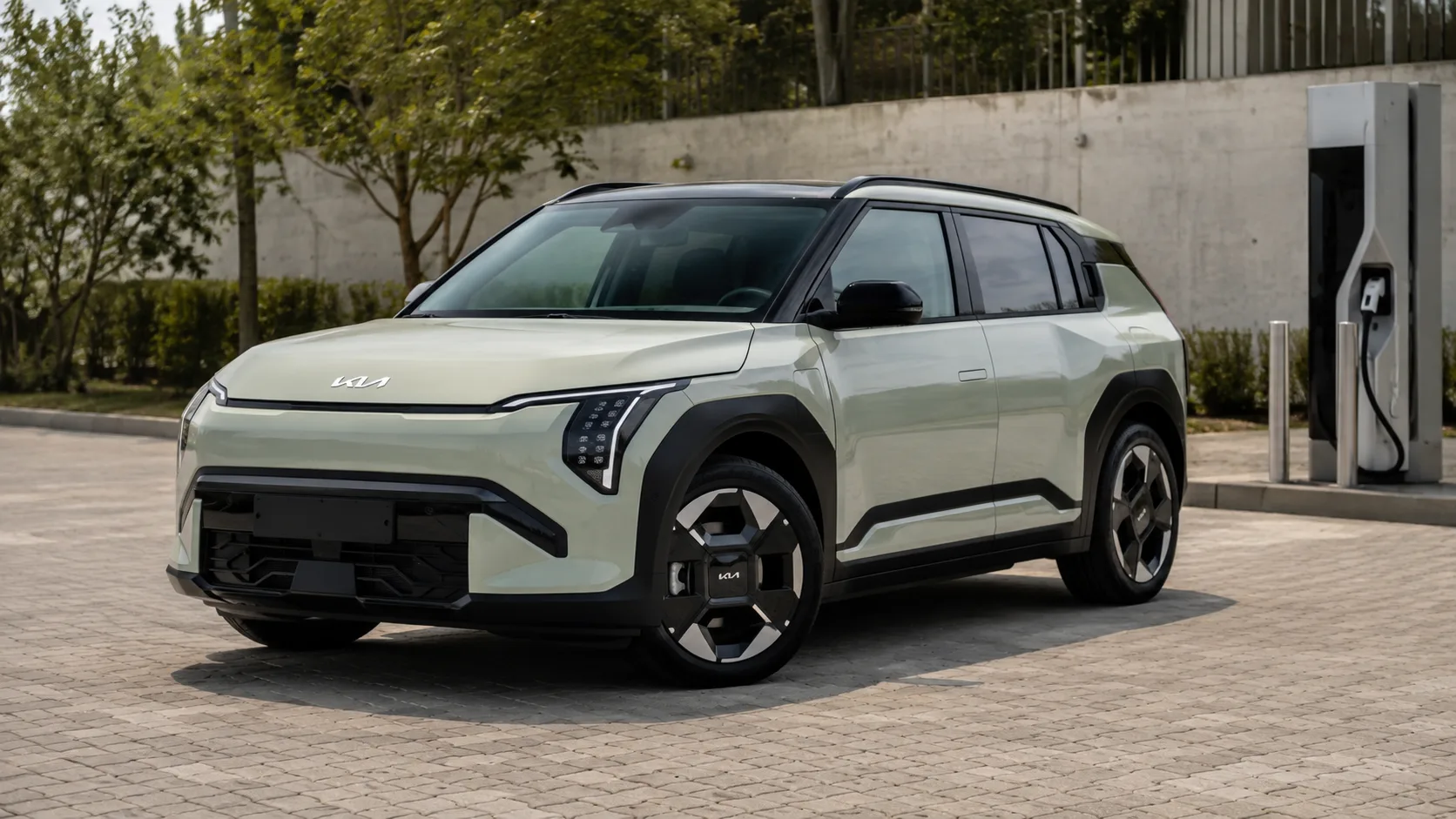 2026 Kia EV3 electric SUV front three-quarter view