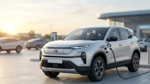 2026 Tata Harrier EV electric SUV front three-quarter view